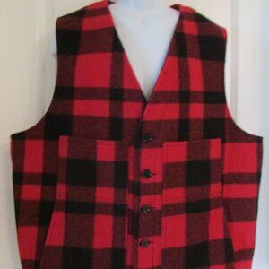 Filson Black & Red Plaid Wool Mackinaw Vest Mens Size 50